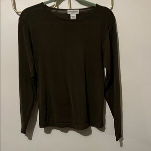 Henri Bendel Olive Silk Long Sleeve Top